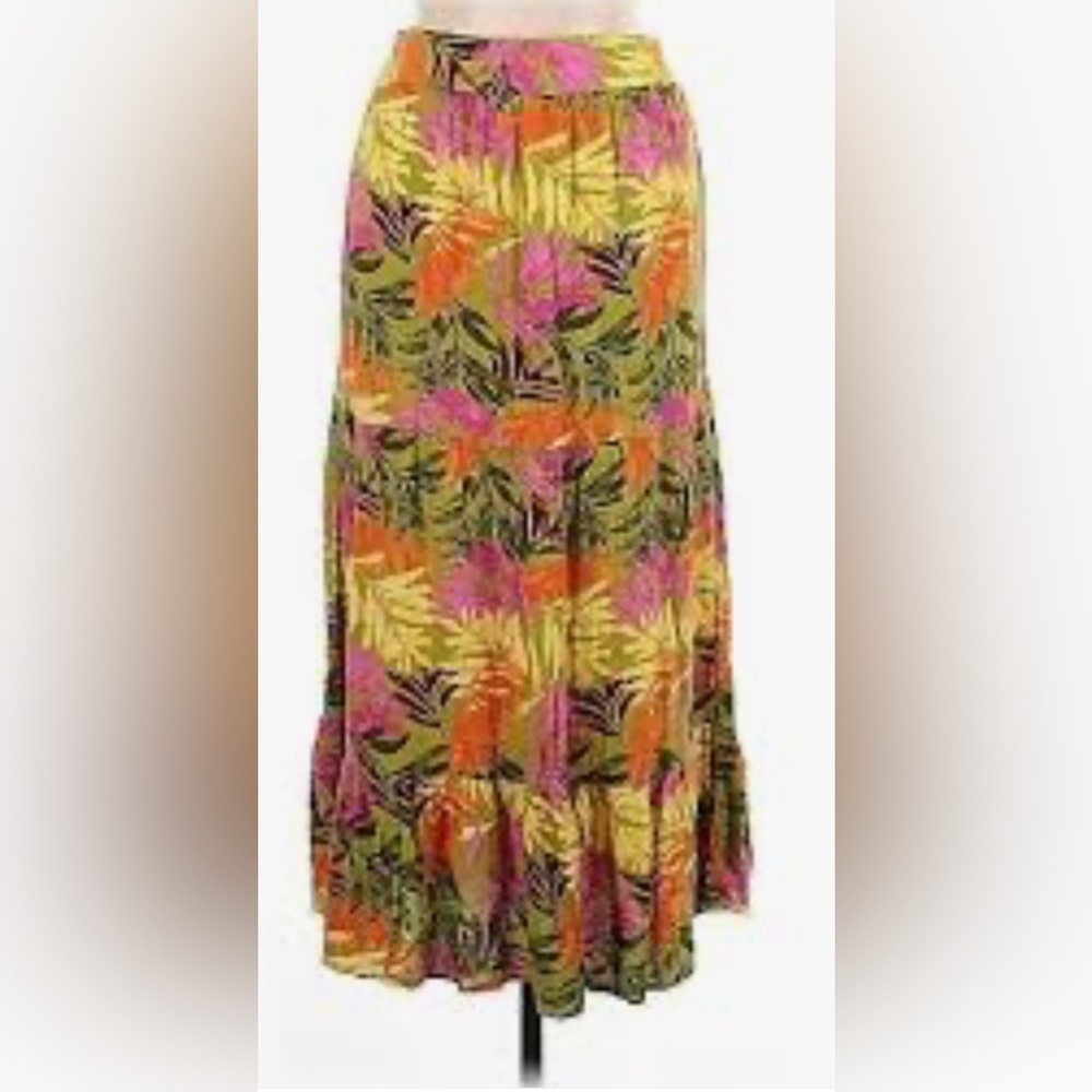 Jessica Simpson women’s Tiered Skirt Sz L Bright  Pepper maxi flowy floral boho